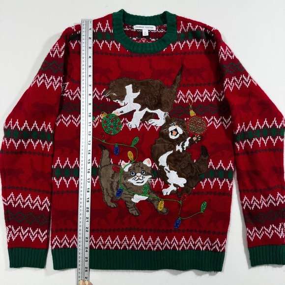 Ugly Christmas Sweater Cats Kittens Fair Isle Red Green Knit M Holiday Cozy Xmas - Picture 5 of 10